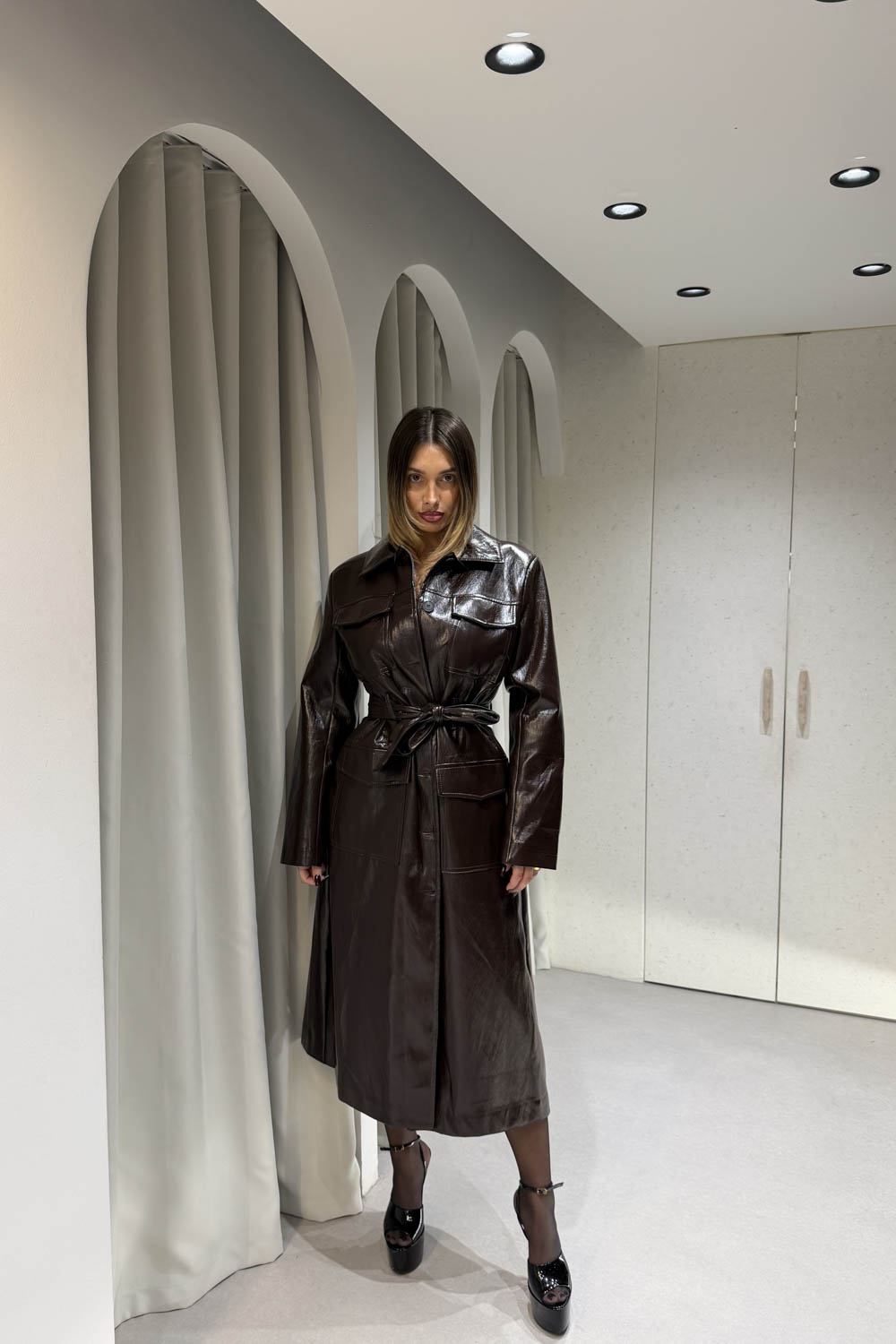 Καμπαρντίνα Δερματίνη Καφέ