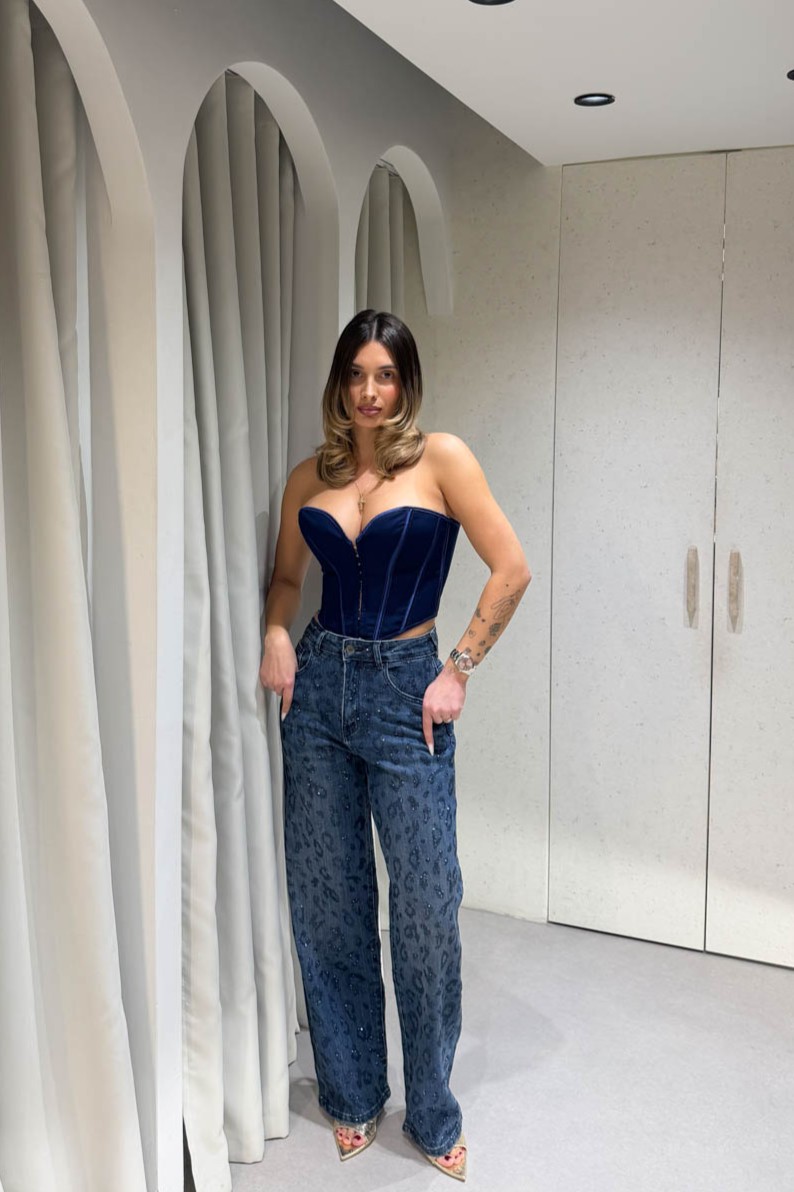 Jean Blue Leopard Strass