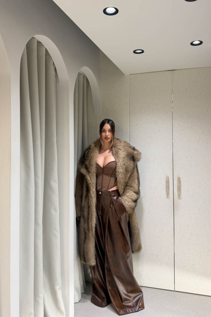 Γούνα Μακρυά Μπεζ Καφέ