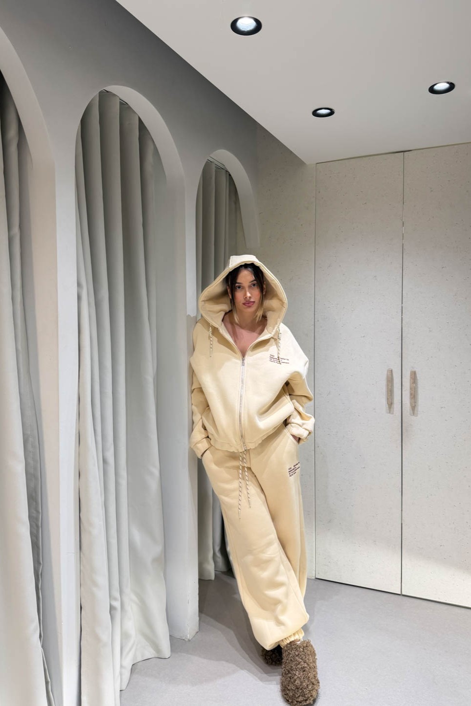 Σετ Ζακέτα με Κουκούλα Creme