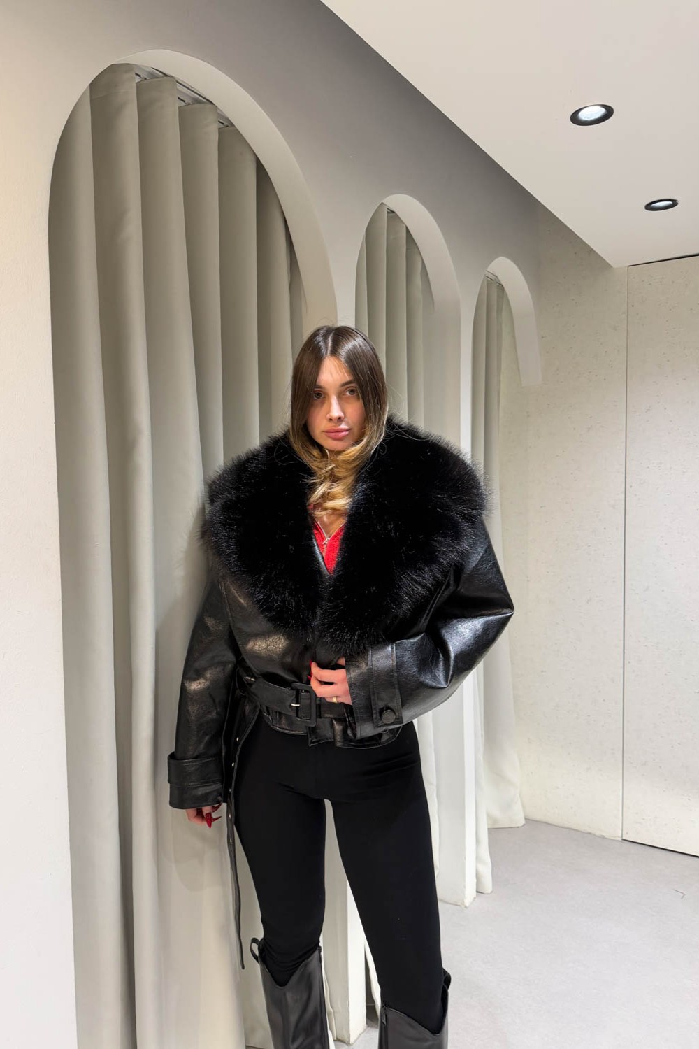 Jacket Δερματίνη με Γούνινο Γιακά