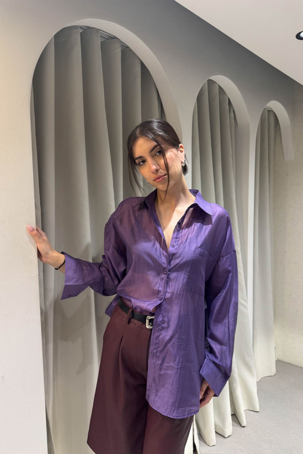 Πουκάμισο Διάφανο Μωβ