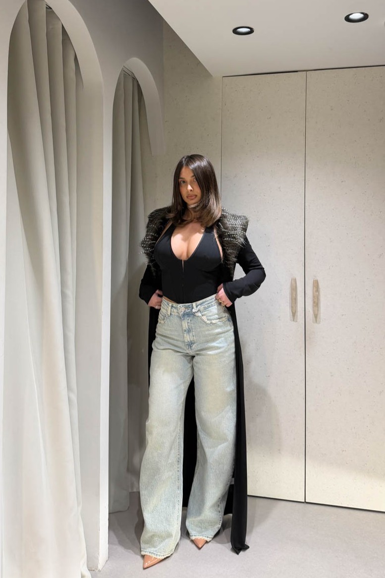 Ζακέτα Μακρυά με Γούνινο Γιακά