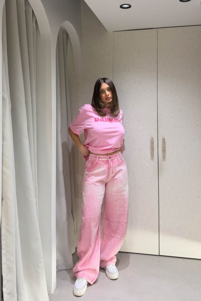 Jean Pink Baggy Strass