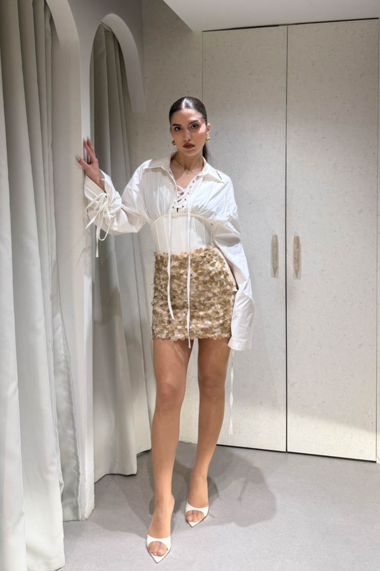 Φούστα Μπεζ με Παγιέτα