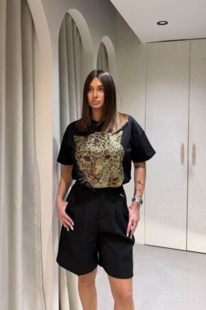 T-shirt Tiger Black με Strass