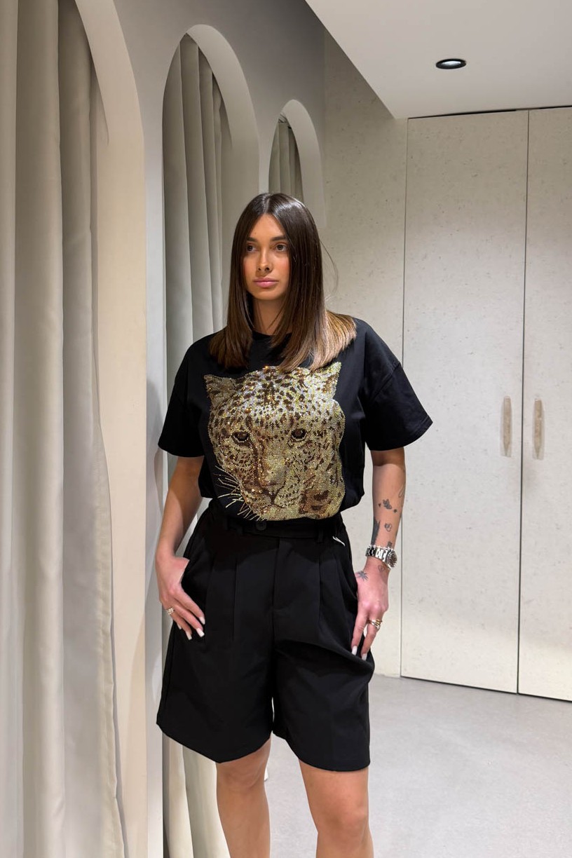 T-shirt Tiger Black με Strass
