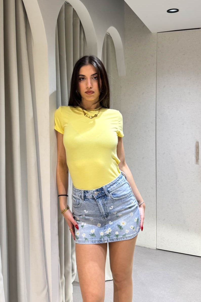 Φούστα Jean Mini με Λουλούδια