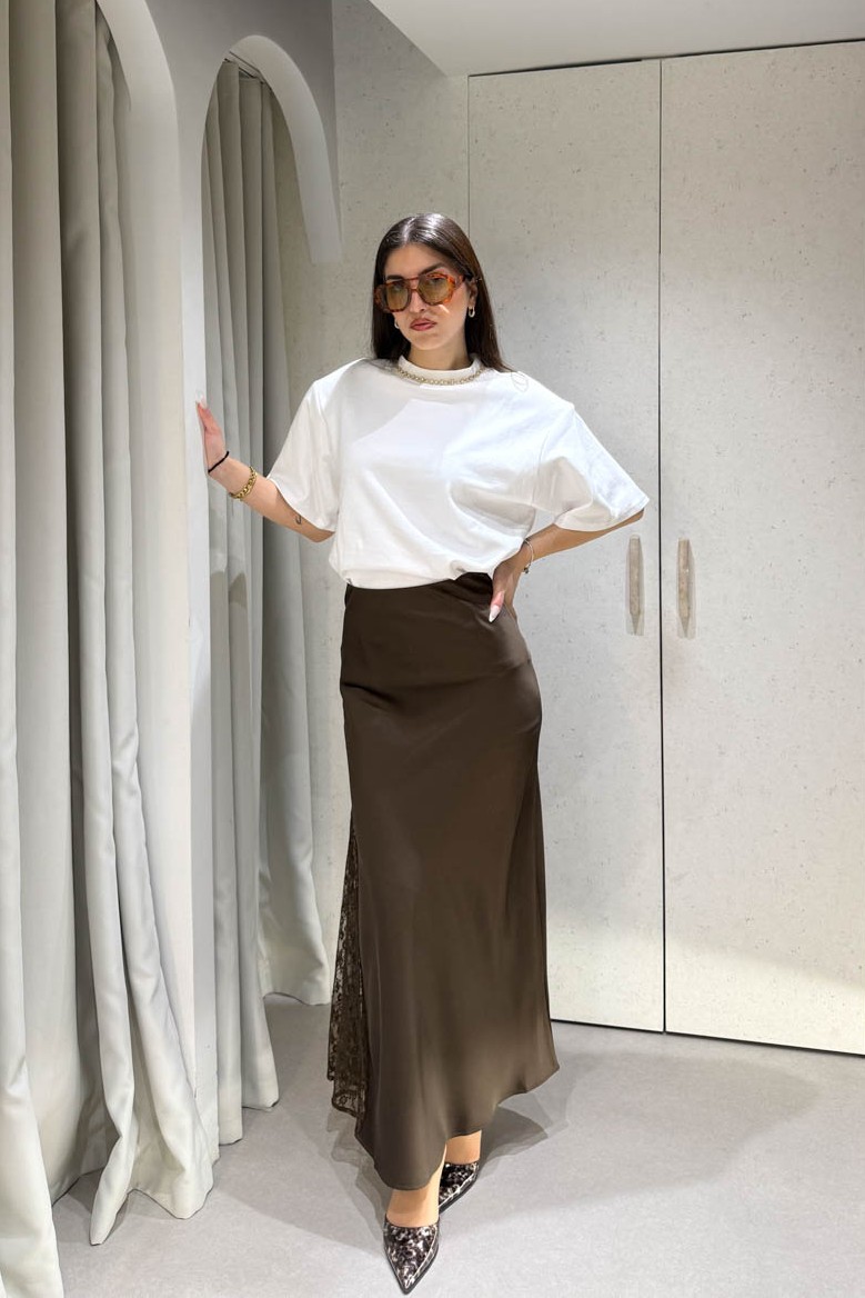 Φούστα Σατέν με Δαντέλα