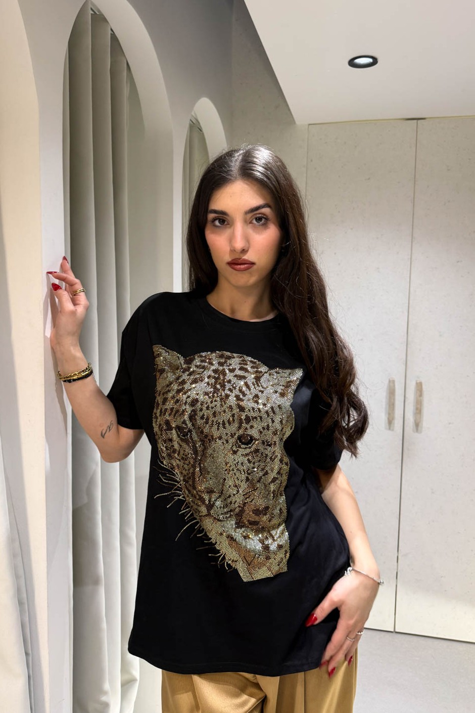T-shirt Tiger Black με Strass