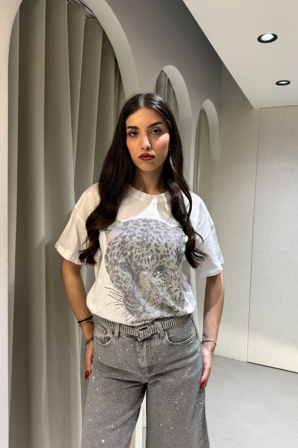 T-shirt Tiger Ιριδίζον με Strass