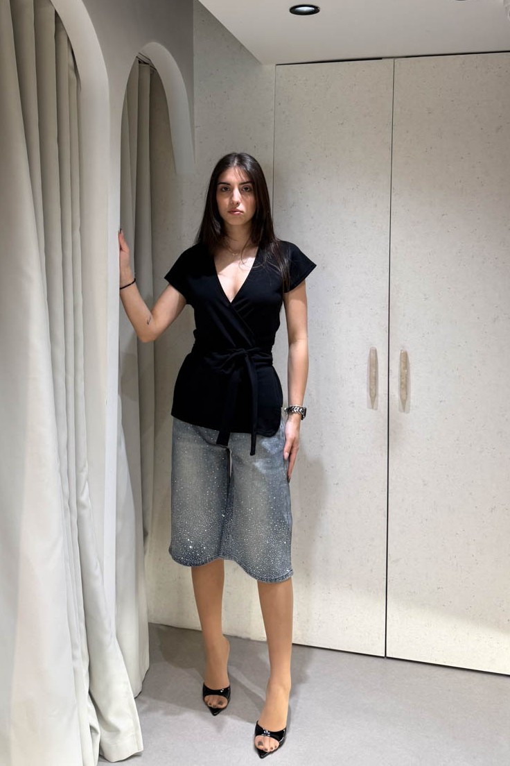 Jean Βερμούδα Μπλε Σκούρο με Strass