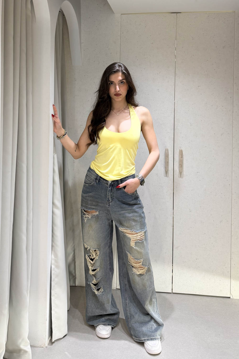 Jean Baggy με Σκισίματα Dark Blue
