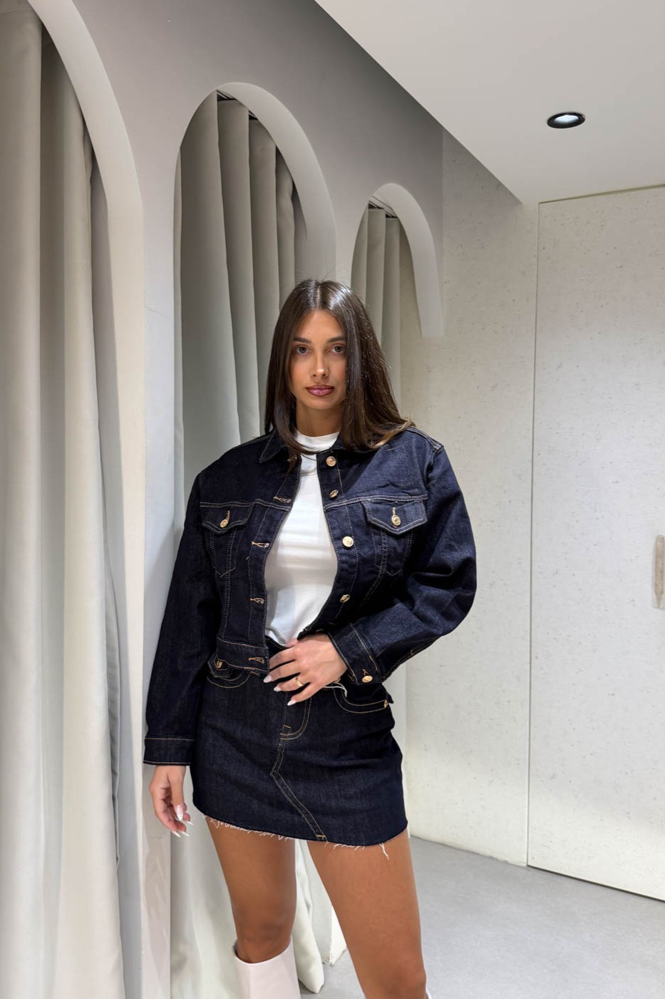 Jean Σετ Dark Blue Jacket & Skirt