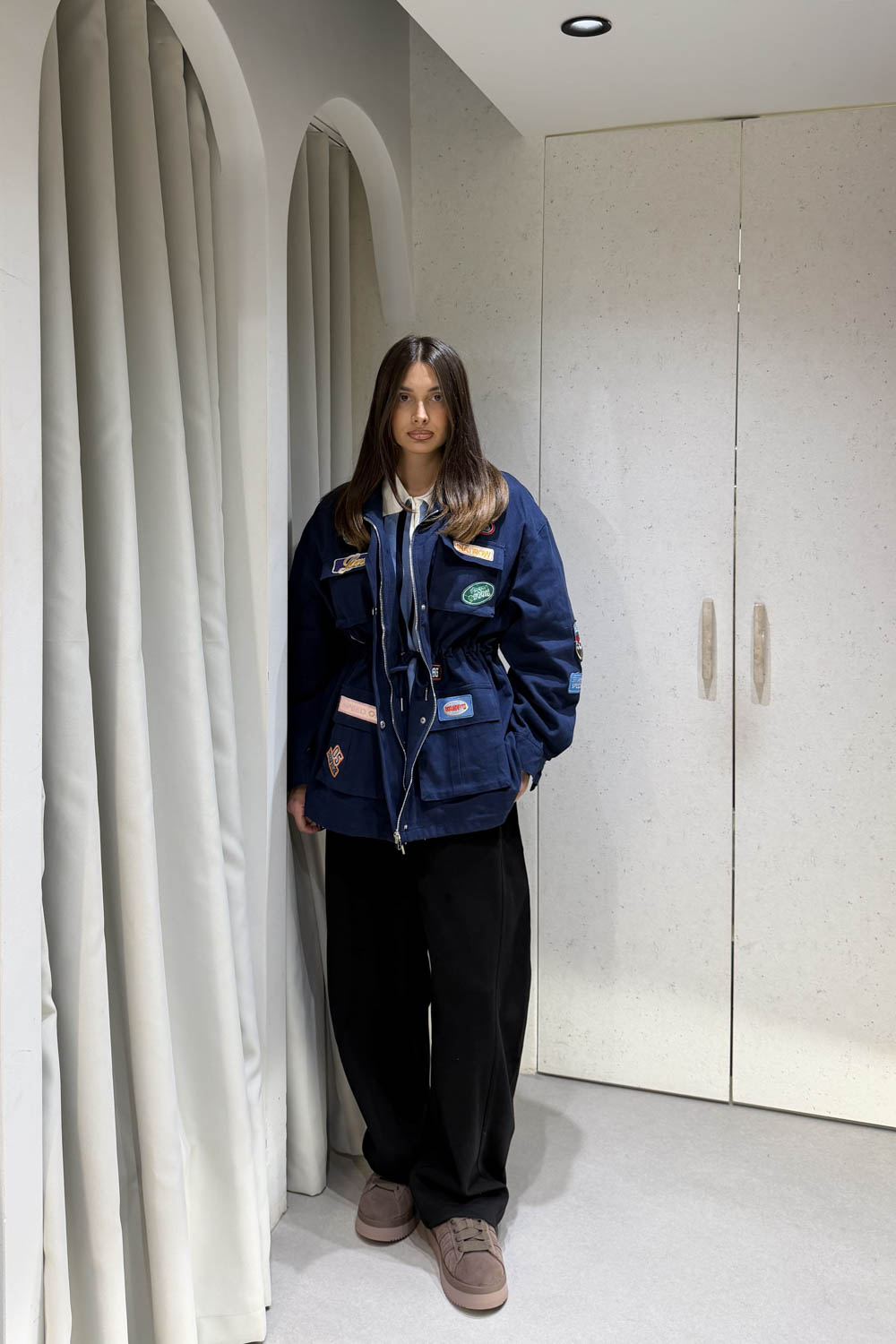 Jacket Oversized με Ραμμένα Σχέδια